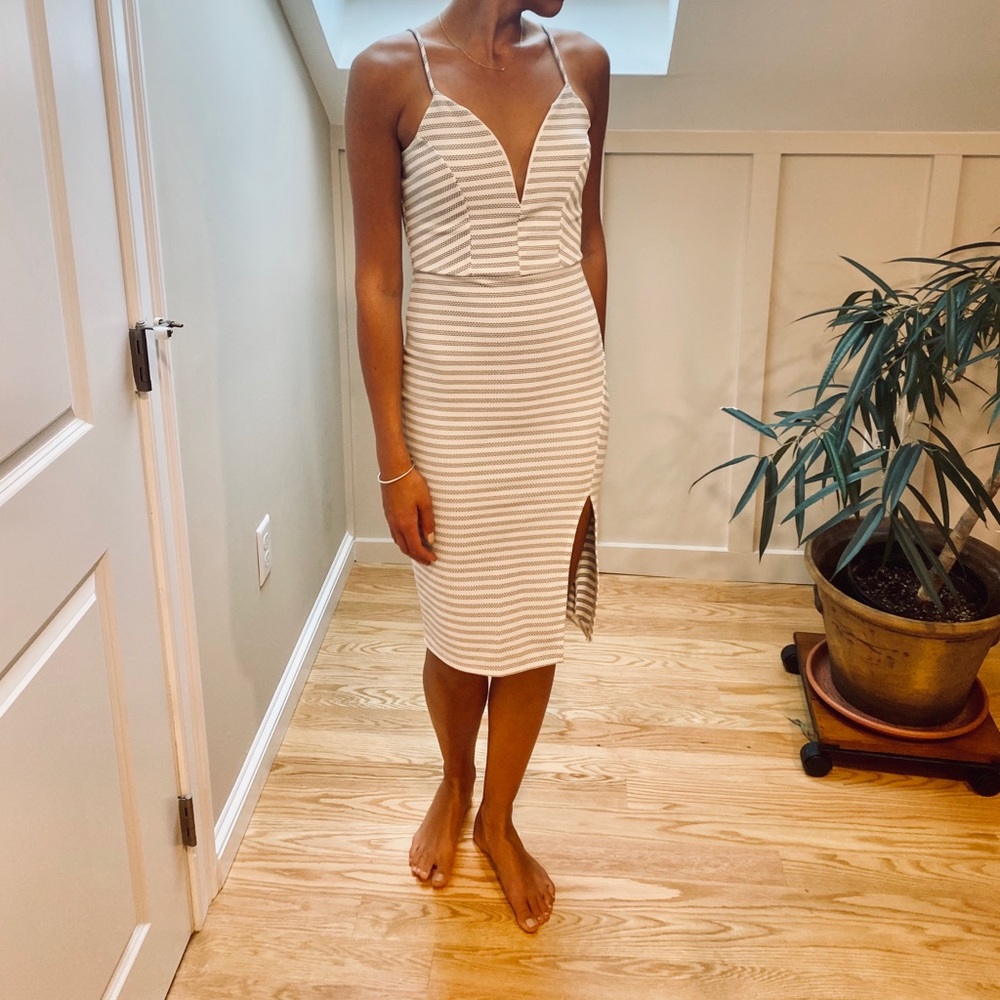 Blue Blush Black and White stripped dress